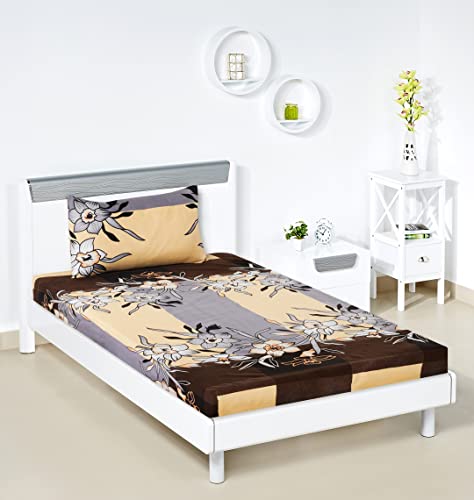 Amazon Brand – Solimo Polyester Neutral Bouquet Single Bedsheet With 1 Pillow Cover, Multicolor, 120 Gsm