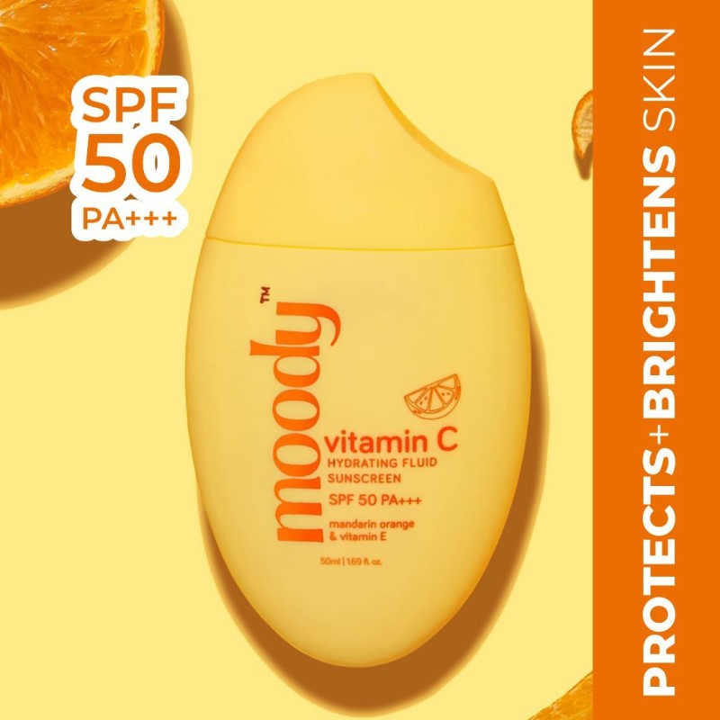 MOODY Sunscreen – SPF 50 PA+++ Vitamin C Hydrating Fluid Sunscreen Mandarin Orange & Vitamin E(50 ml)