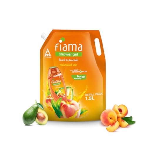 Fiama Body Wash Shower Gel Peach & Avocado, 1.5L Bodywash Refill Value Pouch For Women & Men With Skin Conditioners For Moisturised Skin & Radiant Glow, Suitable For All Skin Types