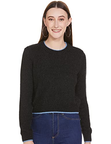 Amazon Brand – Eden & Ivy Acrylic Round Neck Women’S Sweatshirt (Aw22-Wswcd-9917_Black_L)