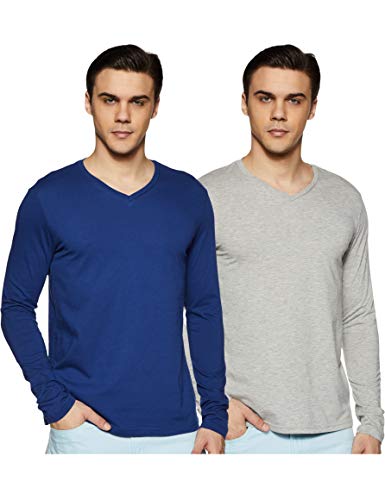 Amazon Brand – Symbol Men’S Solid Regular T-Shirt (Ss19Tsfsvnpo2-1_Midgrey&Foxblue_S)