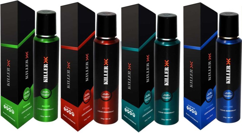 KILLER Marine, Storm, Ocean, Cyclone (150ml Each) Deodorant Spray – For Men & Women(600 ml, Pack of 4)