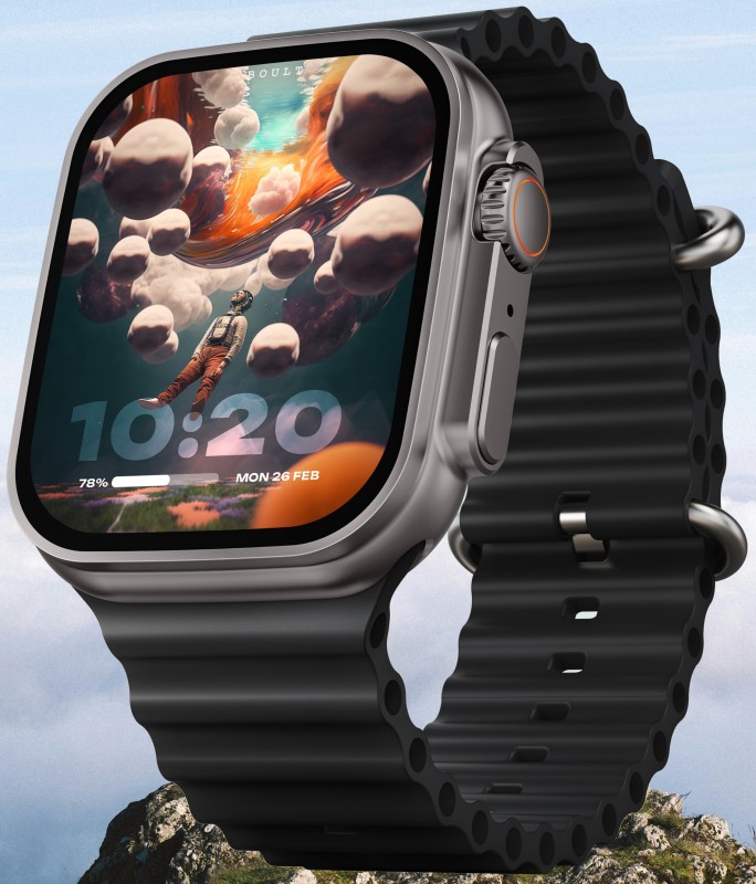 Boult Crown 1.95” Screen, BT Calling, Working Crown, Zinc Alloy Frame, 900 Nits, SpO2 Smartwatch(Black Strap, Free Size)