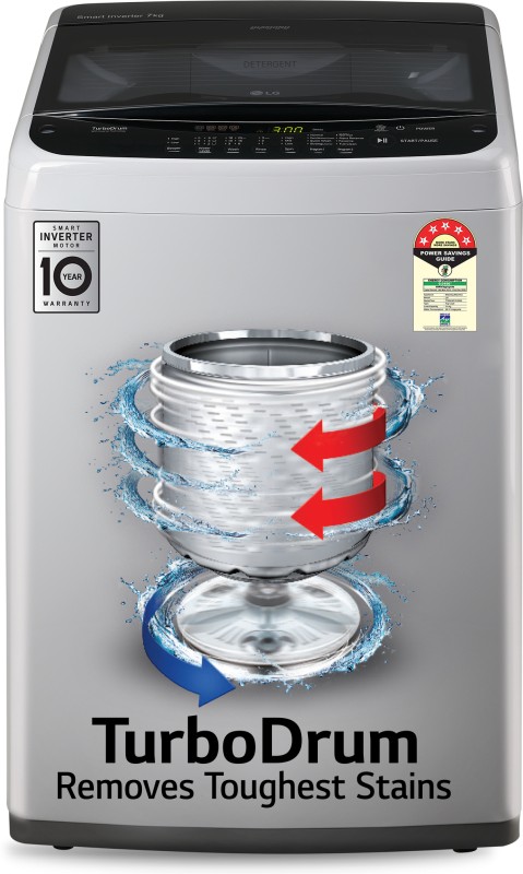 LG 7 kg with Inverter , Smart Diagnosis and Smart Closing Door Fully Automatic Top Load Washing Machine Silver(T70SPSF2Z)