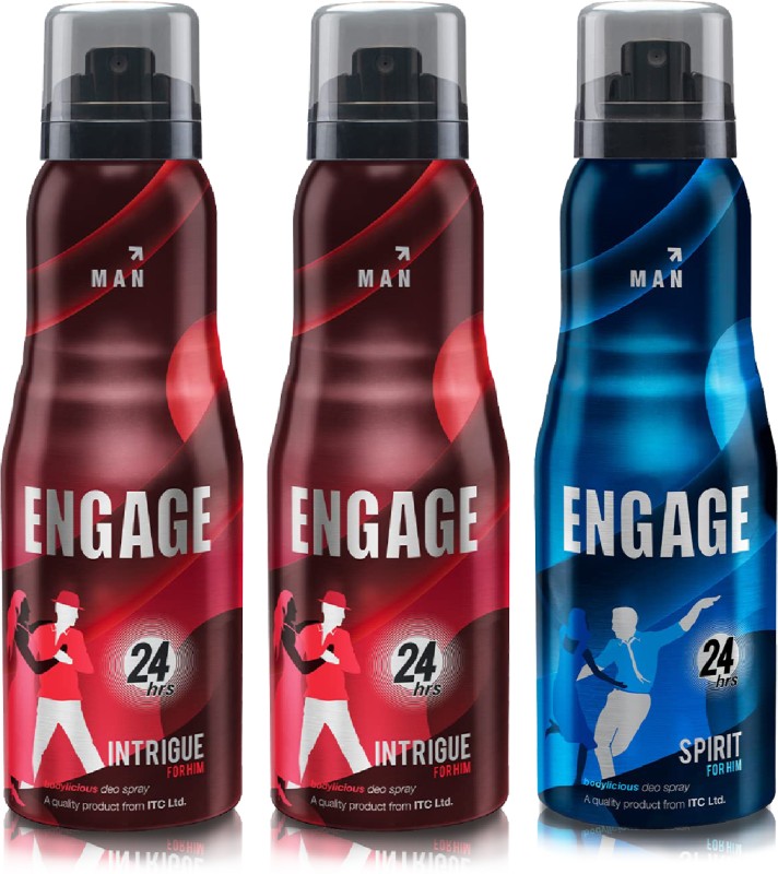 Engage Deo Combo 2 Intrigue for Him 165ml & 1 Spirit for Him 165 ml Deodorant Spray – For Men(495 ml, Pack of 3)