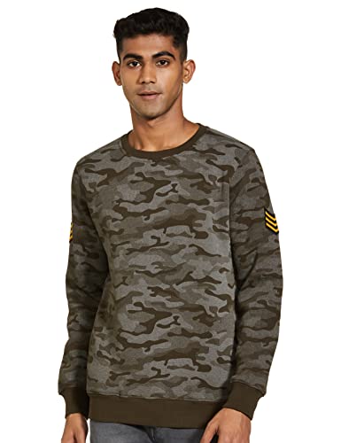 Amazon Brand – Inkast Denim Co. Men’S Cotton Blend Hooded And Crew Neck Regular Sweatshirt(Aw21Inksw07_Olive Camo1_S_Olive Camo1_S)