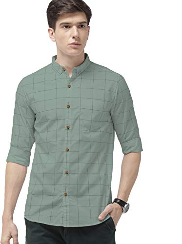 Indoprimo Men’S Cotton Casual Stylish Full Sleeve Shirt (Grey, Medium)