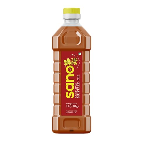 Sano Pure & Fresh Kachi Ghani Mustard Oil – 1 Litre Pet Bottle | High Pungency | Rich In Omega-3 | 100% Natural | Authentic Indian Cooking Oil | Boosts Heart Health