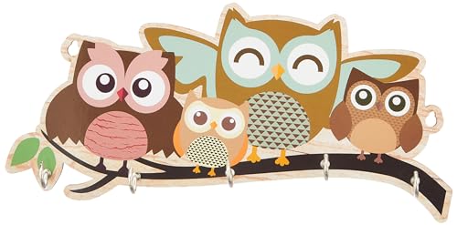 Amazon Brand – Solimo Wooden Owl Family Key Stand For Wall | 5 Hooks