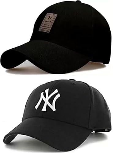 Selloria A Brand Soft Cotton Adjustable Unisex Cap For Men And Women Freesize Baseball Caps (Pack Of 2) (Black+Black)