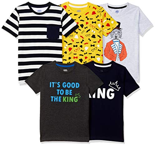Amazon Brand – Jam & Honey Boy’S Starred Regular Fit T-Shirt (Pack Of 5) (Jhss20Btshp506_Multicolor 9 6 7 Years)