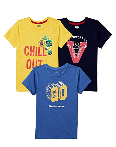 Amazon Brand – Jam & Honey Boys 100% Cotton Printed Half Sleeves T-Shirt | Age 2-12 Years (Pack Of 3)