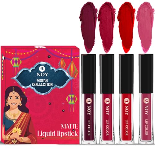 Noy Liquid Matte Lipstick Festival Pack 4 Stunning Shades Wine, Cherry Pink, Red, Pruple Shades