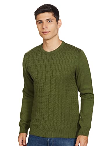 Amazon Brand – Symbol Men Acrylic Crew Neck Sweater (Swr-Sy-Aw21-03_Olive_M)