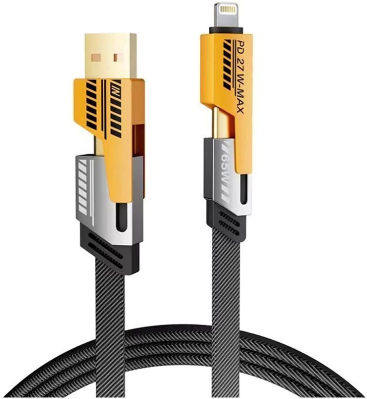TecSox Type C 13 A 1 m Braided 4 in 1 65W Fast Charging Cable Compatible for-iPhone & Android with MFI Certified (1 Meter)(Compatible with Apple & Android, Black, One Cable)