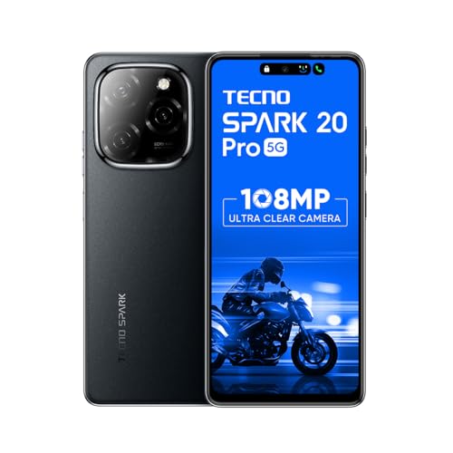 TECNO Spark 20 PRO 5G (Startrail Black, 8GB+128GB)| 108MP Ultra Clear Imaging | Super Ellipse Design | MTK D6080 5G Processor | 6.78″ 120Hz LTPS LCD Display | 5000mAh Battery with 33W Charger