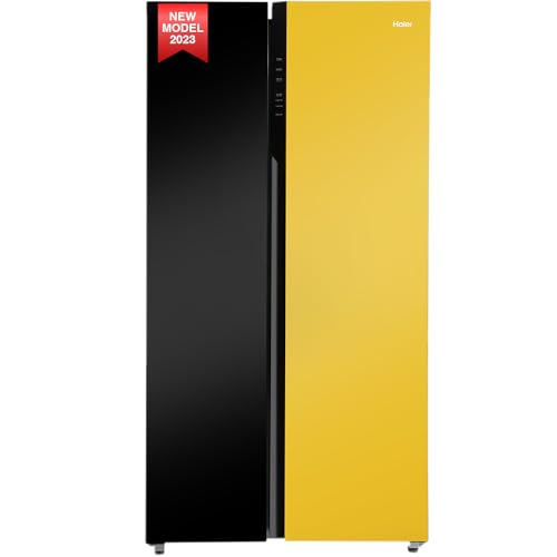 Haier 602L, 3-Star, Vogue 100% Convertible Fridge Space, Expert Inverter 2-Door Side by Side Refrigerator, (HRS-682KYG, Black Yellow Glass)