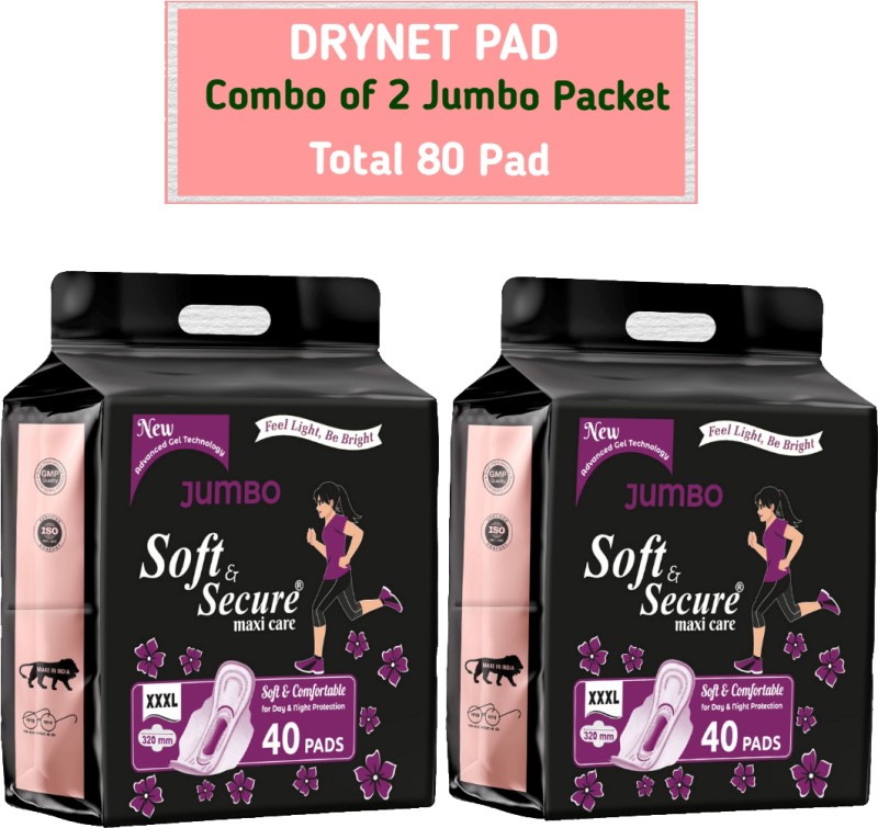Soft & Secure Jumbo Dry Maxi Pad Combo Of 2 Pack Sanitary Pad(Pack Of 80)