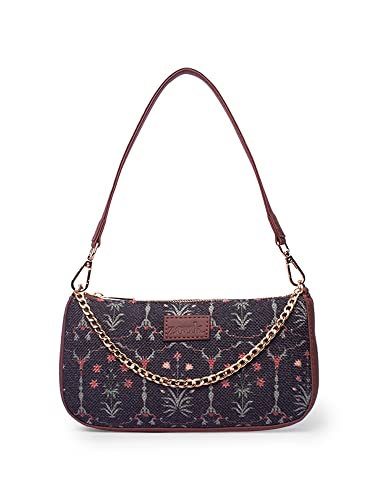 Zouk Taj Guldasta Floral Printed Women’S Jute Handcrafted Vegan Leather Black Mini Shoulder Bag