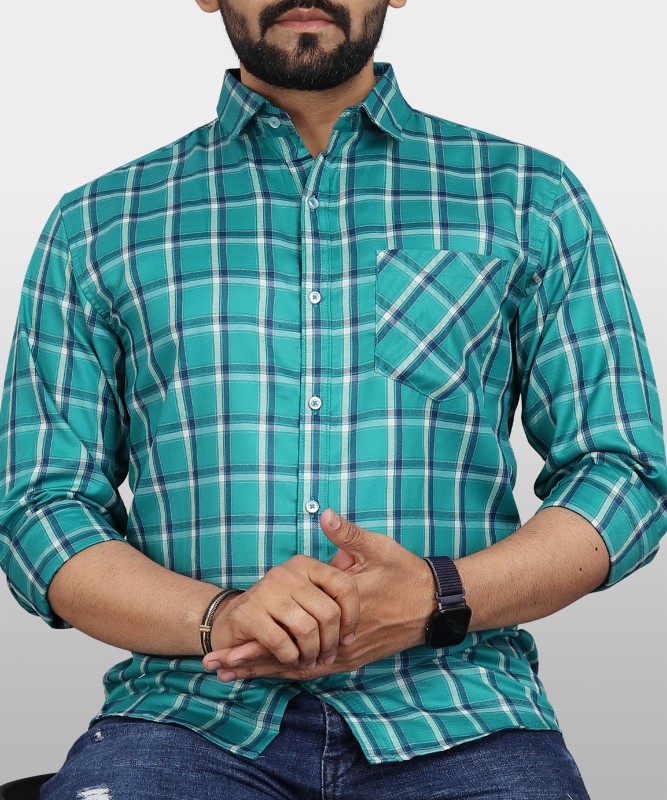 VeBNoR Men Checkered Formal Blue Shirt