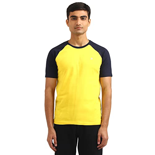 United Colors of Benetton Men’s Regular Fit T-Shirt (3099J7115I903_Yellow & Navy Blue 2XL)