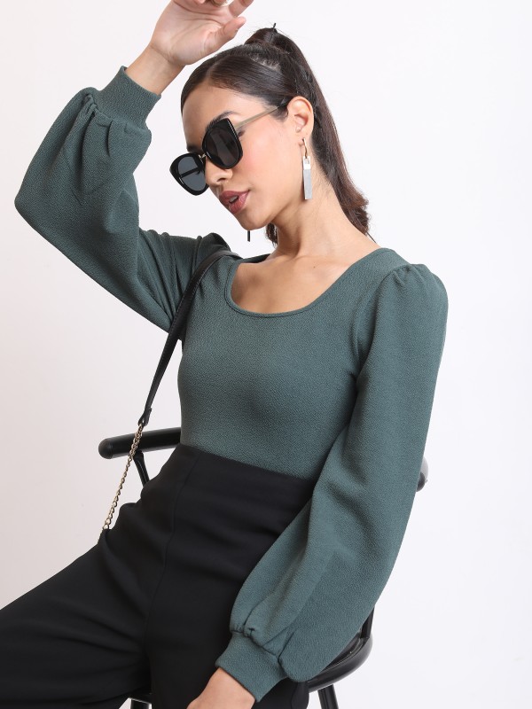 KETCH Casual Self Design Women Green Top