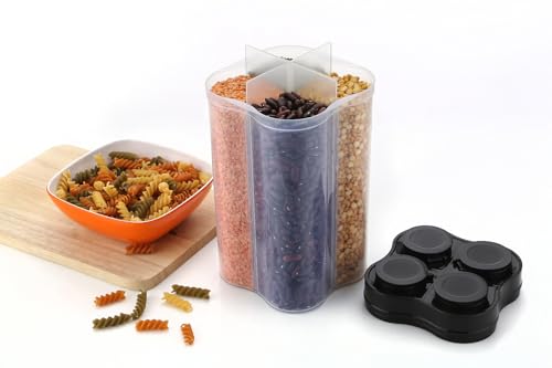 Homewiz 4 Section Storage Container | Airtight, Durable, Bpa-Free Plastic For Food Storage | Organize Grains, Pulses, Snacks & More In One Jar | Clear, Compact & Dishwasher Safe (2500Ml)
