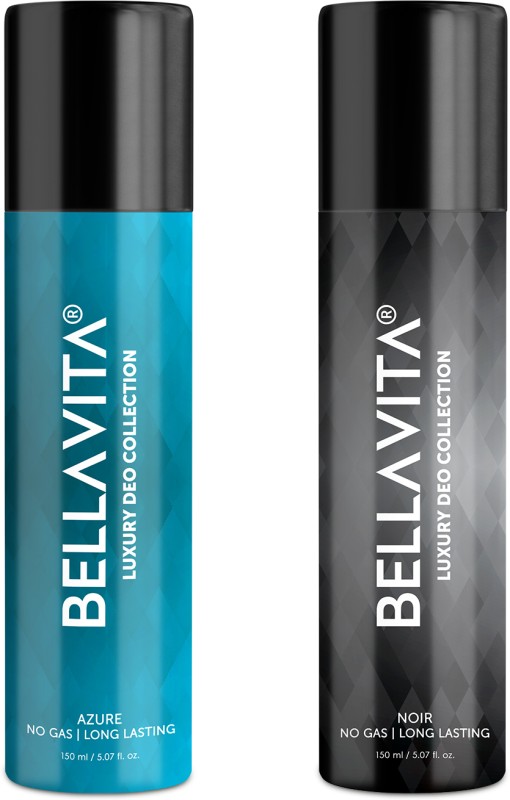 Bellavita Noir & Azure Deo Parfum Combo|2X150Ml|Long Lasting Body Spray| Deodorant Spray – For Men & Women(300 Ml, Pack Of 2)