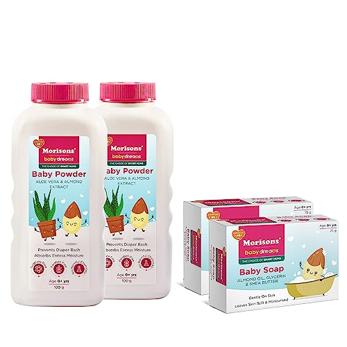 Morisons Baby Dreams Moisturising Baby Bathing Soap 75 Gm (Pack Of 2) & Baby Powder 100 Gm (Pack Of 2)