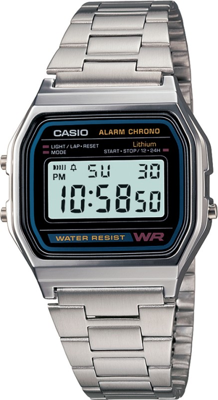 CASIO A-158WA-1DF Vintage A158WA-1DF Black Dial Silver Stainless Steel Band Digital Watch – For Men & Women