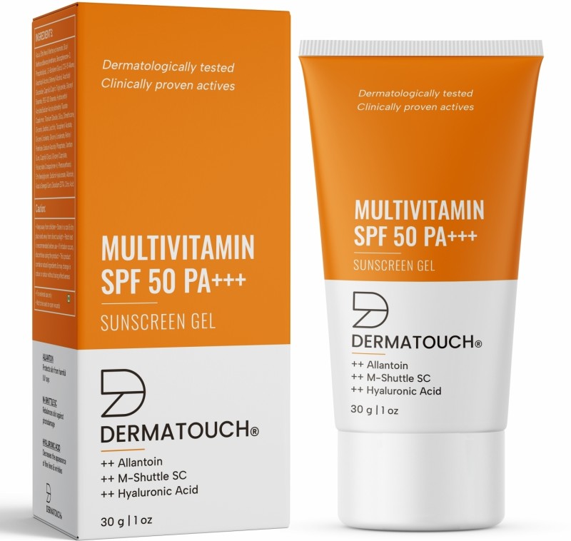 Dermatouch Sunscreen – SPF 50 PA+++ Multivitamin Gel | UVA-UVB Protection | Zero White Cast(30 g)