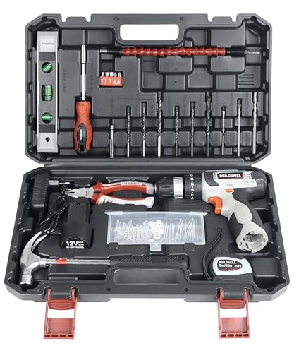 Buildskill 69 Pcs | 12V Cordless Drill Machine Tool Kit 10Mm Keyless Chuck,Copper Armature, 3M Auto Measuring Tape, Crv Bits, Tpr Screwdriver | Home Tools Box Kit With Drill Machine (6 Month Warranty)