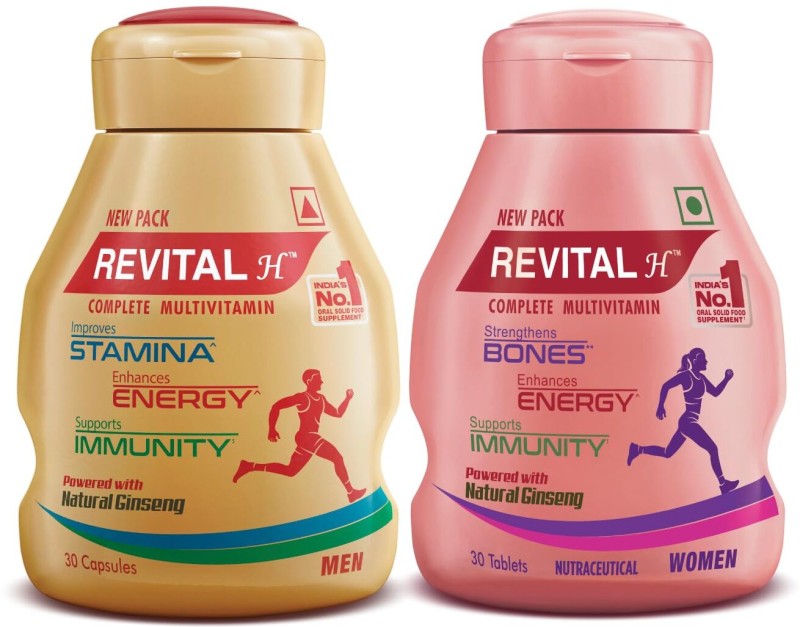 Revital H Multivitamin For Men+Women With Natural Ginseng, 10 Vit & 9 Min (30Tab + 30Cap)(2 x 30 Capsules)