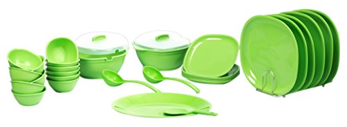 SignoraWare Square Plastic Dinner Set | Set of 32 Pcs | Plastic Dinnerware | BPA Free | Food Grade | Unbreakable | Microwave, Dishwasher Safe | Stylish, Modern, Colourful & Affordable | Parrot Green