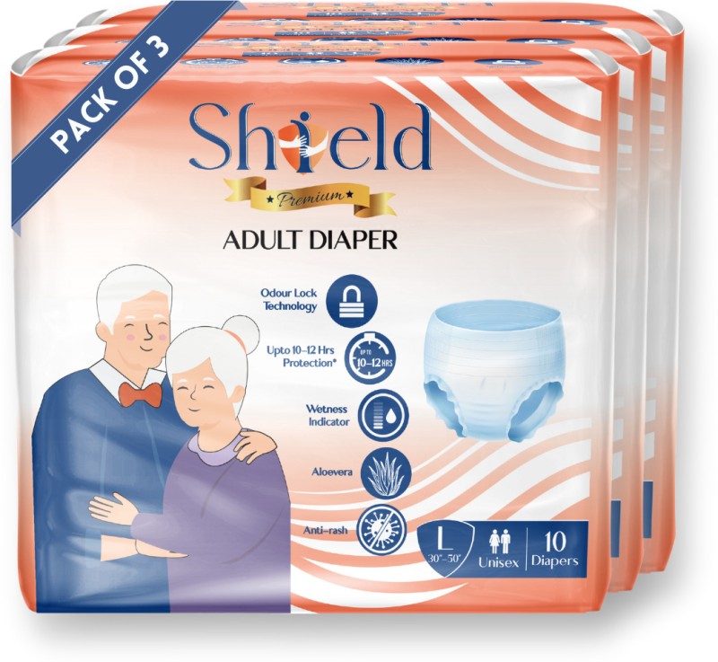 SHIELD Premium Pant Style | Pack of 3 | Adult Diapers – L(30 Pieces)