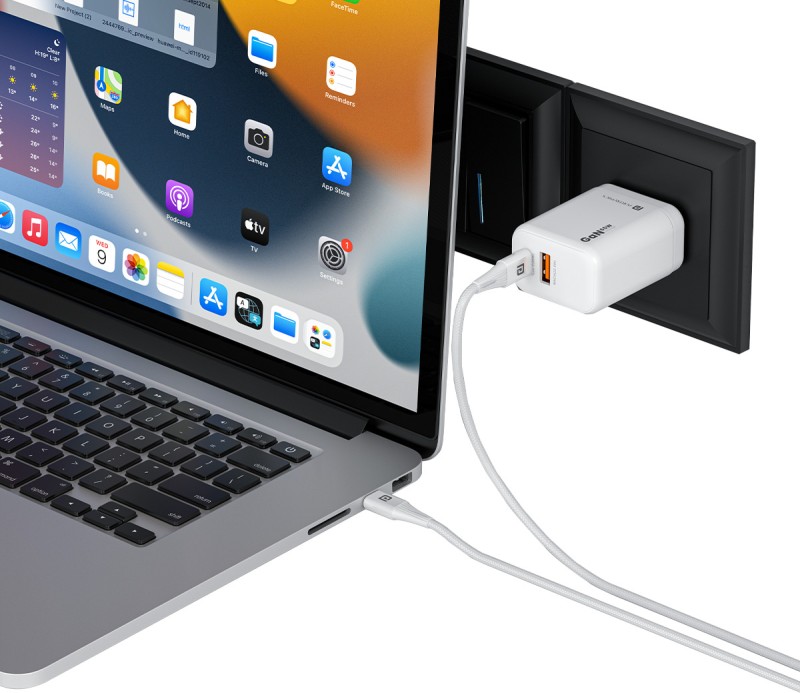 Portronics 65 W Quick Charge 3 A Wall Charger for Mobile with Detachable Cable(White, Cable Included)