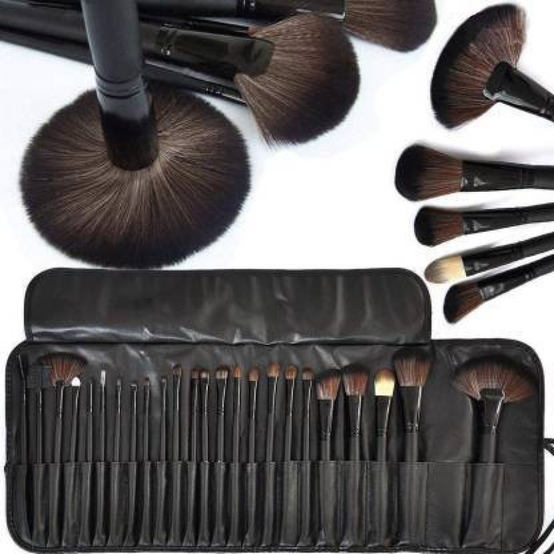 SKINPLUS Professional Wood Make Up Brushes Sets With Leather Storage Pouch(Pack of 24)