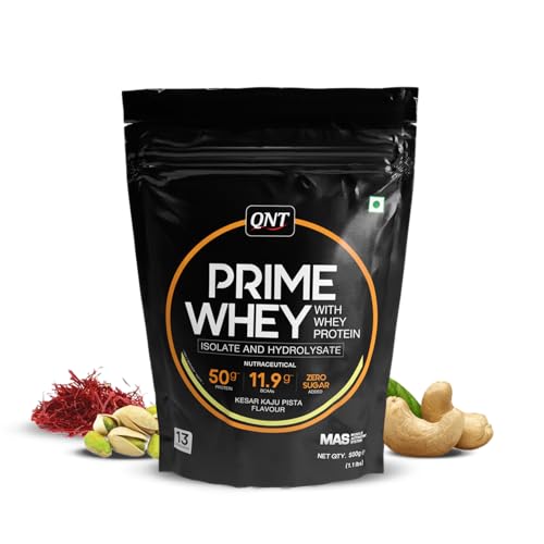 Qnt Prime Whey Protein Powder | Kesar Kaju Pista, 500G | Triple Blend Of Whey Concentrate, Whey Isolate & Hydrolysate) | 25G Pure Protein Per Scoop | Bcaa For Quick Muscle Recovery