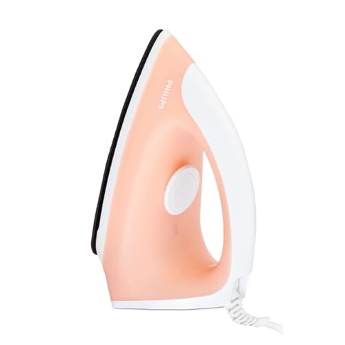 Philips Gc097/50 750-Watt Dry Iron (World No. 1 Ironing Brand), Light & Easy To Use, Powerful 750 Watt Heat Up With A Comforable Wide Grip, Black Non Stick Soleplate (Peach)