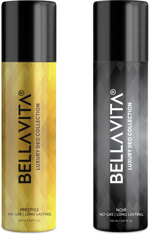 Bellavita Noir & Prestige Deo Parfum Combo|2X150Ml|Long Lasting Body Spray| Deodorant Spray – For Men & Women(300 Ml, Pack Of 2)