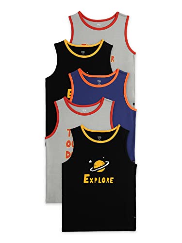 Xy Life Cotton Outer Vest For Boys, Relaxed Fit, Solid, Pack Of 5, Lbov5Pckn02_11-12Y, Grey+Blue+Black+Grey+Black, 11-12Y