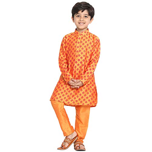 Jbn Creation Boys’ Orange Silk Blend Kurta And Pyjama Set_Jbnbk071Ornpvor_30