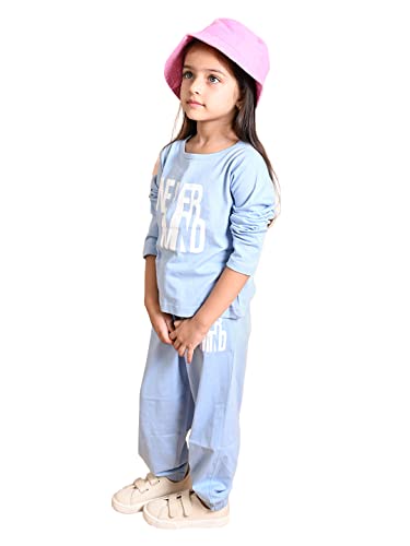 Lilpicks Girls Never Mind Printed Full Sleeve Top With Jogger Set (Grey) (14-16Y)