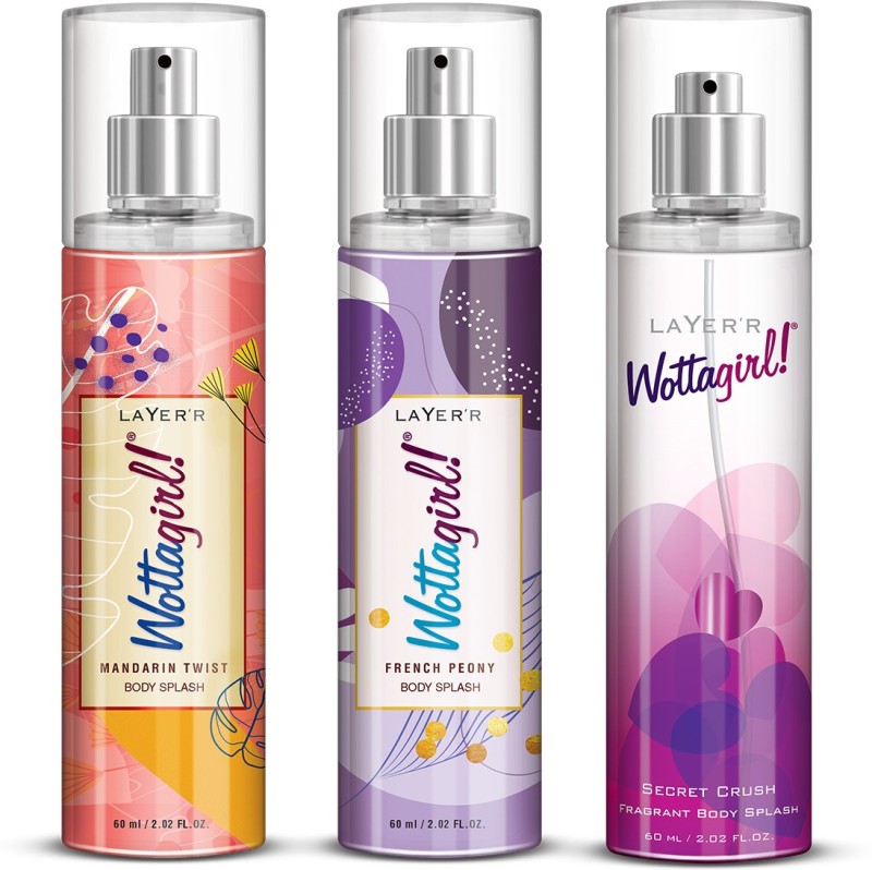 LAYER’R Wottagirl Mandarin Twist 60ml + French 60ml + Secret Crush 60ml Body Spray – For Women(180 ml, Pack of 3)
