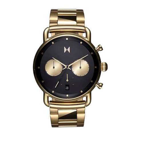 Mvmt Blacktop Ii Qtz Fashion Chrono Black Round Dial Men’S Analog Watch|Ionic Plated Gold Stainless Steel Material|Gold Color Band – 28000266-D