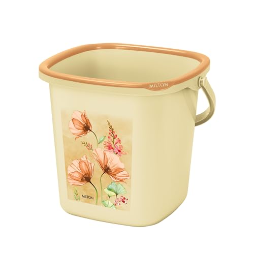 Milton Swish Square Plastic Bucket With Handle, 16 Litres, Brown | Home | Bathing | Storage | Bathroom | Multipurpose | Easy To Carry