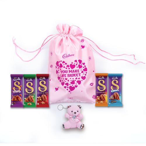 Cadbury Dairy Milk Silk Special Assorted Valentine’S Chocolates Potli Gift Pack With Teddy Keychain, 232 G