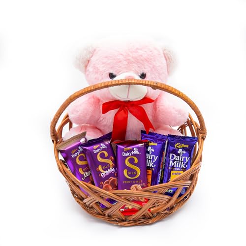 Cadbury Dairy Milk Silk Special Valentine’S Gift Basket With Teddy Bear, 222 G