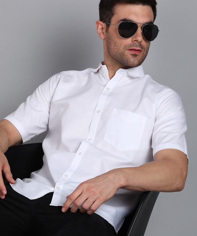 MILDIN Men Solid Casual White Shirt