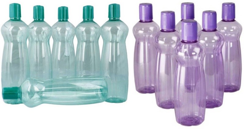 MILTON Pacific Purple and Green Plastic Fridge Water Bottle Set of 12 1000 ml Bottle(Pack of 12, Purple, Green, PET)